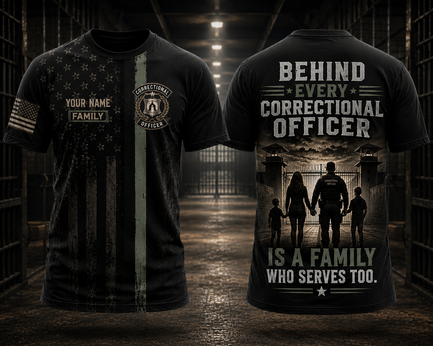 Custom Name Correctional Officer Family 3D T-Shirt - Behind Every Officer Is a Family Gift