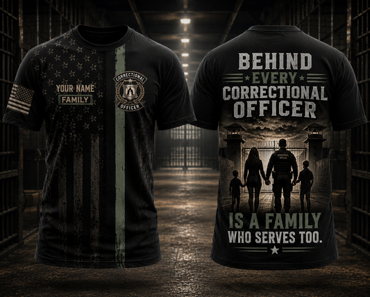 Custom Name Correctional Officer Family 3D T-Shirt - Behind Every Officer Is a Family Gift