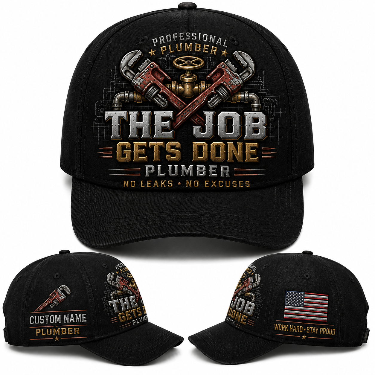 Custom Name Professional Plumber The Job Gets Done Baseball Cap