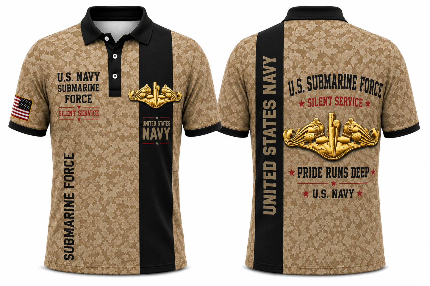 U.S. Navy Submarine Force Silent Service Silver Dolphins Polo Shirt