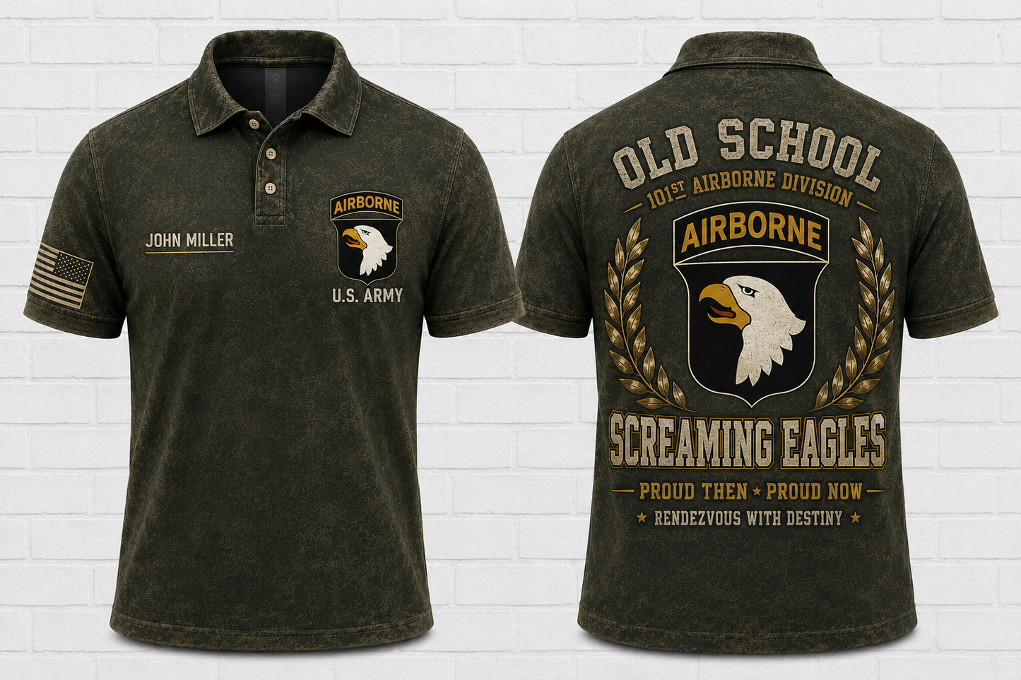 Custom 101st Airborne Old School Screaming Eagles Veteran Polo Shirt
