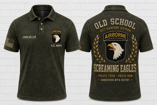 Custom 101st Airborne Old School Screaming Eagles Veteran Polo Shirt