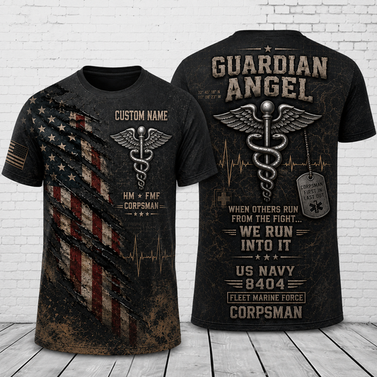 Custom Name US Navy Guardian Angel HM FMF Corpsman 8404 3D T-Shirt