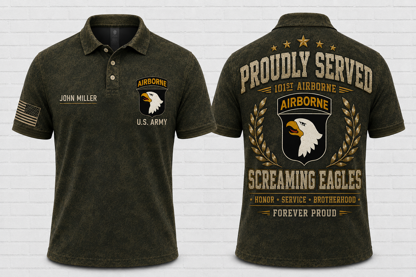 Custom 101st Airborne Proudly Served Screaming Eagles Veteran Polo Shirt