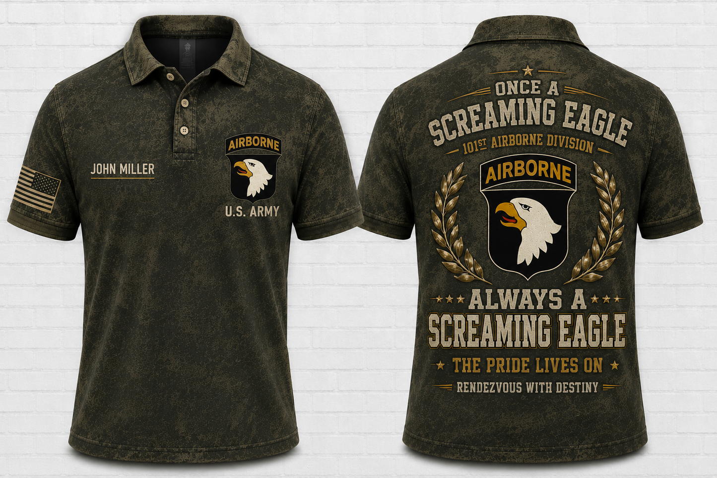 Custom 101st Airborne Once A Screaming Eagle Veteran Polo Shirt