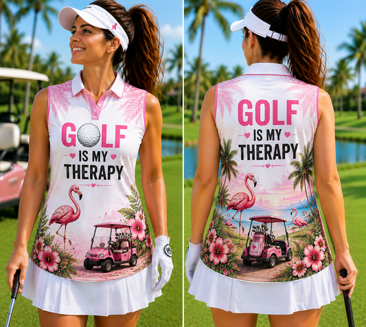Golf Is My Therapy Women's Sleeveless Athleisure Polo Shirt