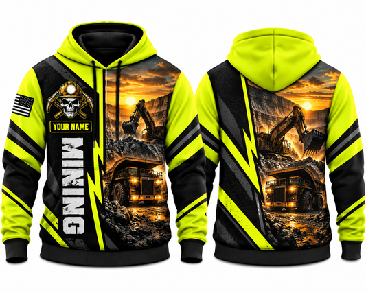 Personalized Mining 3D Hoodie - Heavy Equipment Sunset Edition