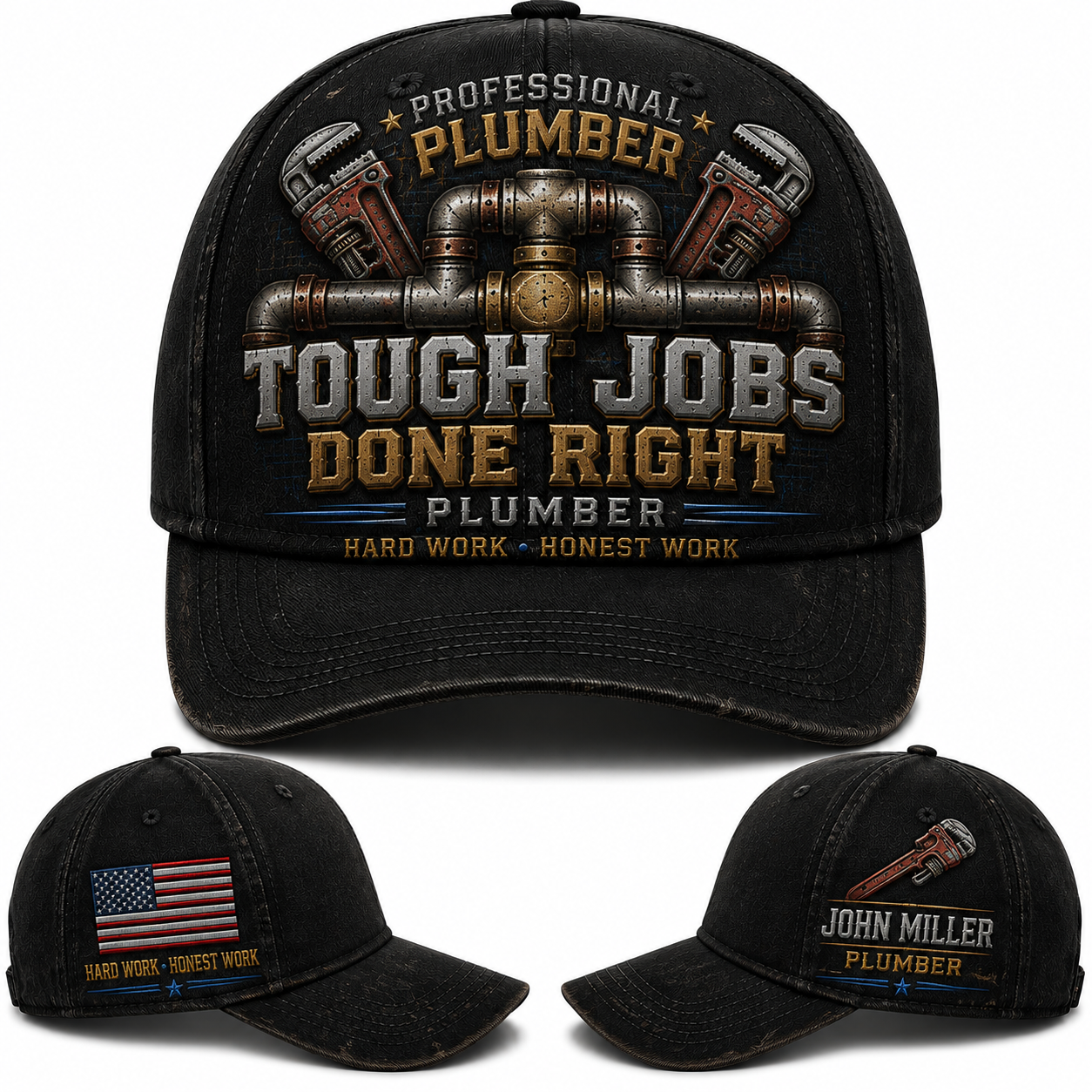Custom Name Professional Plumber Tough Jobs Done Right Baseball Cap