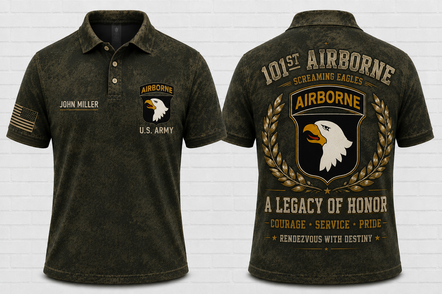 Custom 101st Airborne Screaming Eagles Legacy of Honor Veteran Polo Shirt