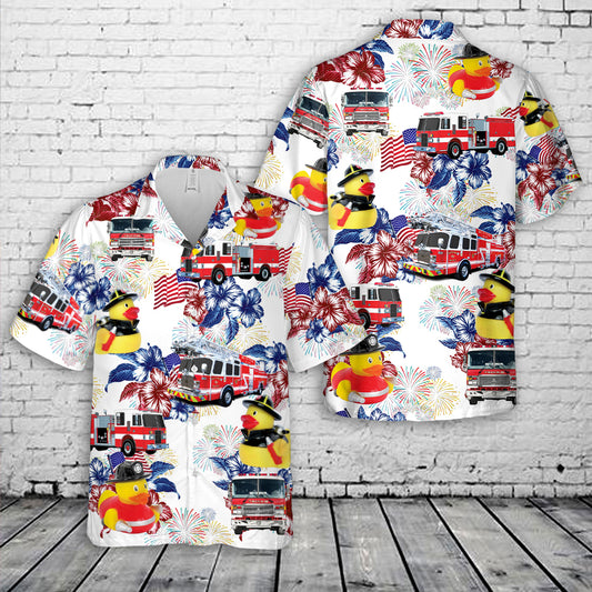 Firefighter Fireman Duck, 4th Of July Hawaiian Shirt