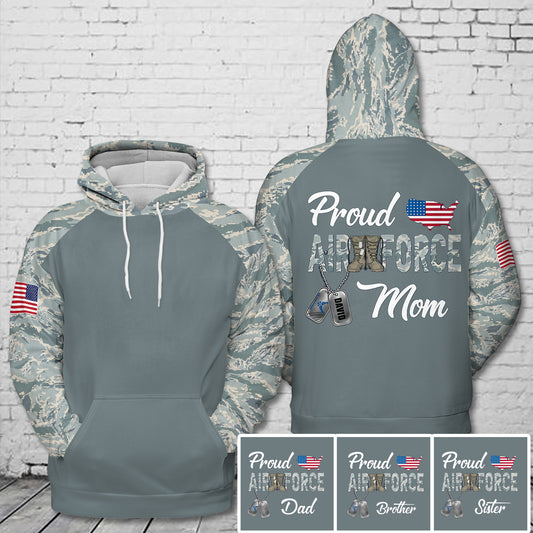 Custom Text Proud Air Force Mom 3D Hoodie