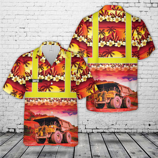 Custom Name Mining Dump Truck Tropical Hawaiian Shirt