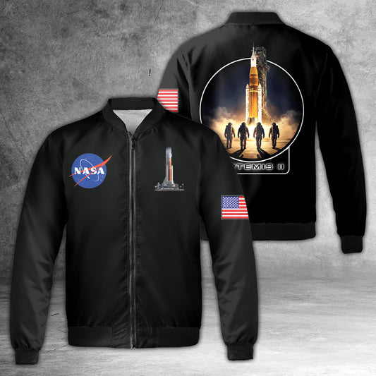 Artemis II Mission NASA Moon Mission Crew SLS Rocket Launch Bomber Jacket