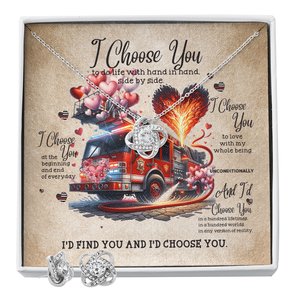 I Choose You Love Knot Necklace & Earring Set NLSI2101PL11