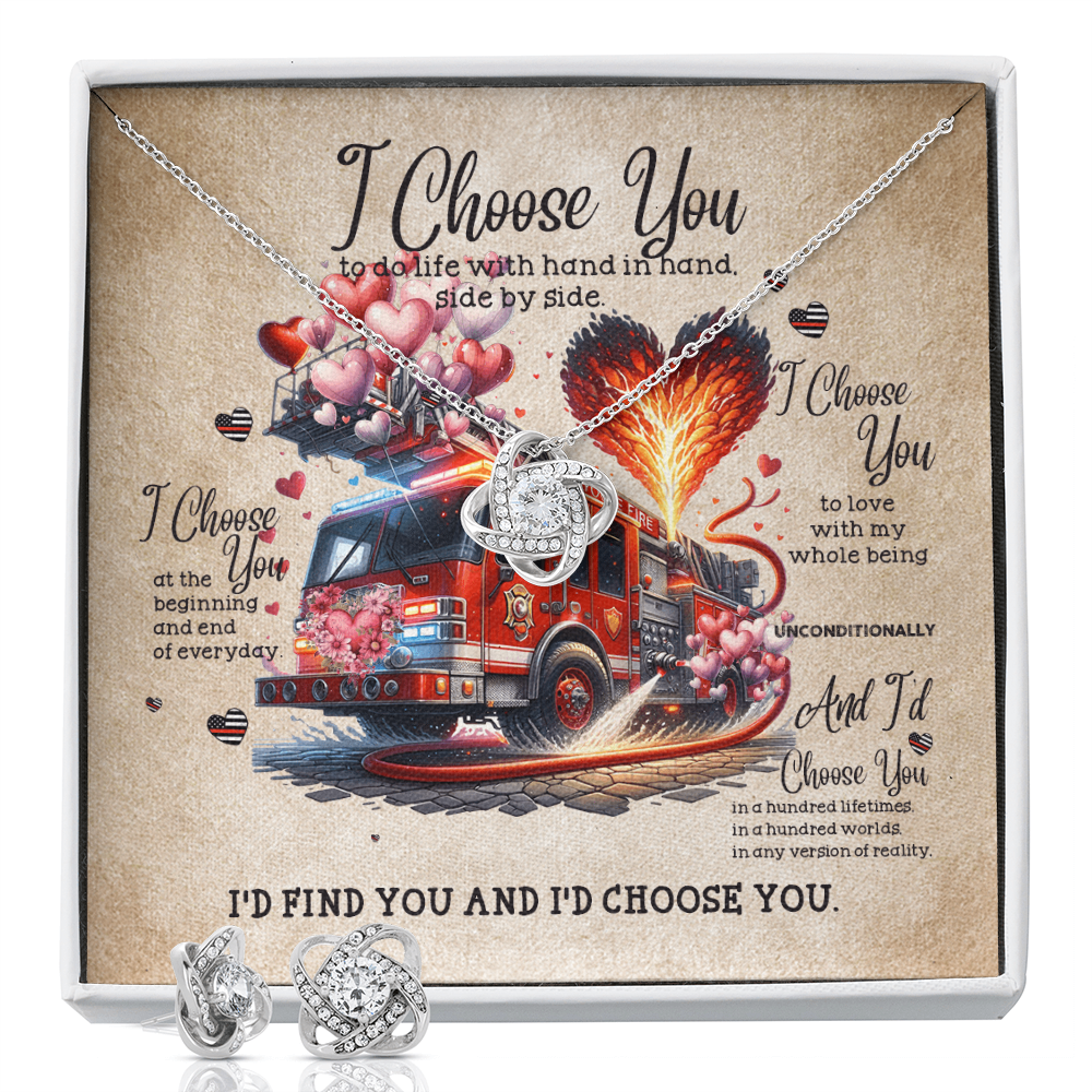 I Choose You Love Knot Necklace & Earring Set NLSI2101PL11