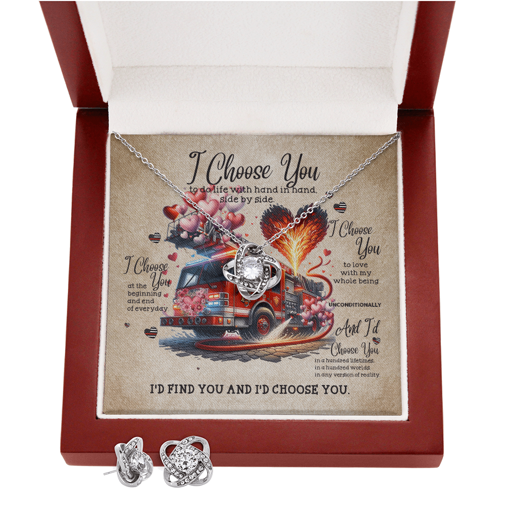 I Choose You Love Knot Necklace & Earring Set NLSI2101PL11