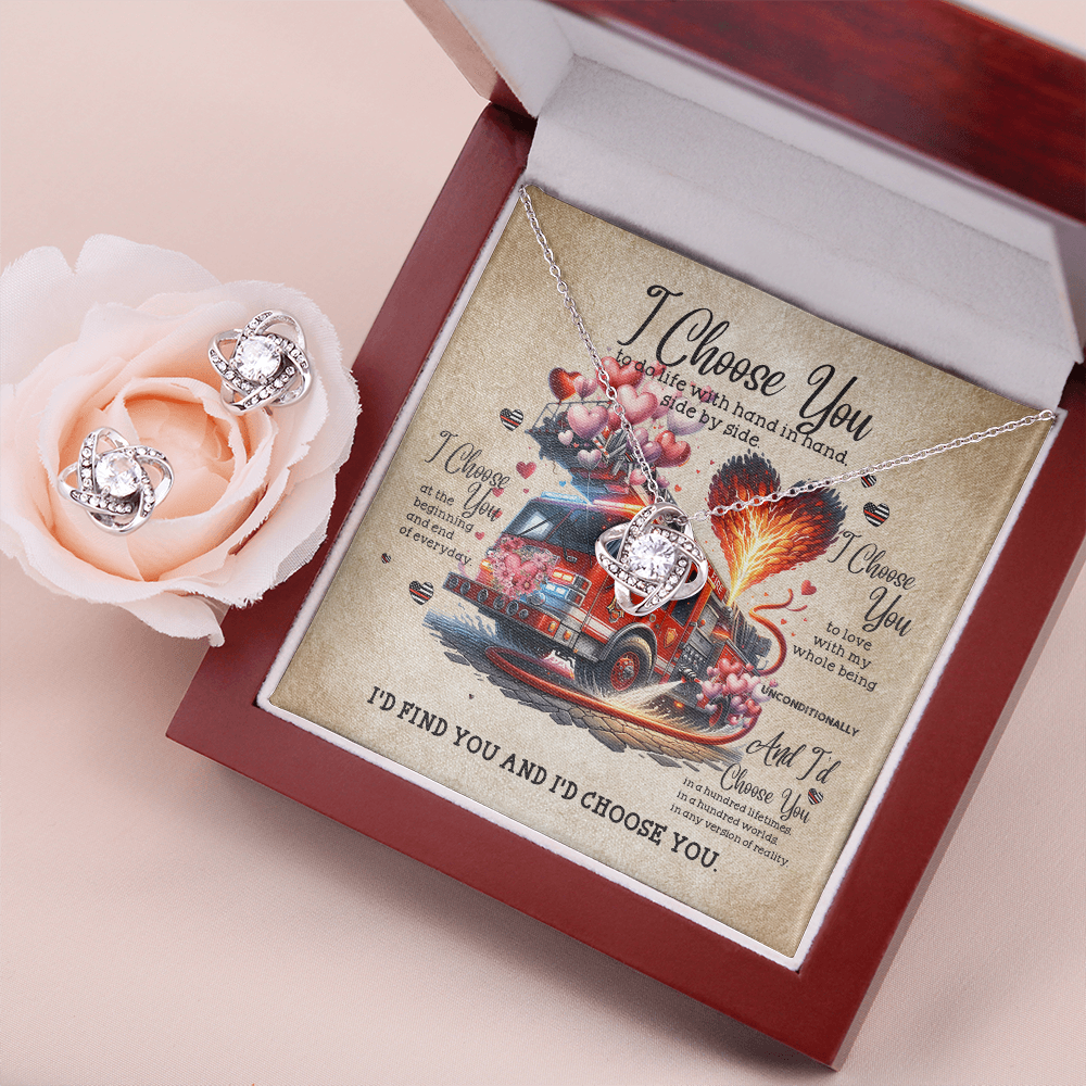 I Choose You Love Knot Necklace & Earring Set NLSI2101PL11