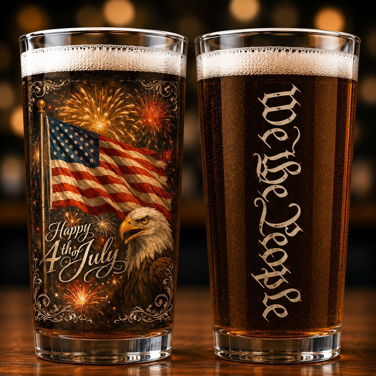 Happy 4th Of July Eagle Patriotic 16oz Pint Glass Beer American Flag Independence Day Gift