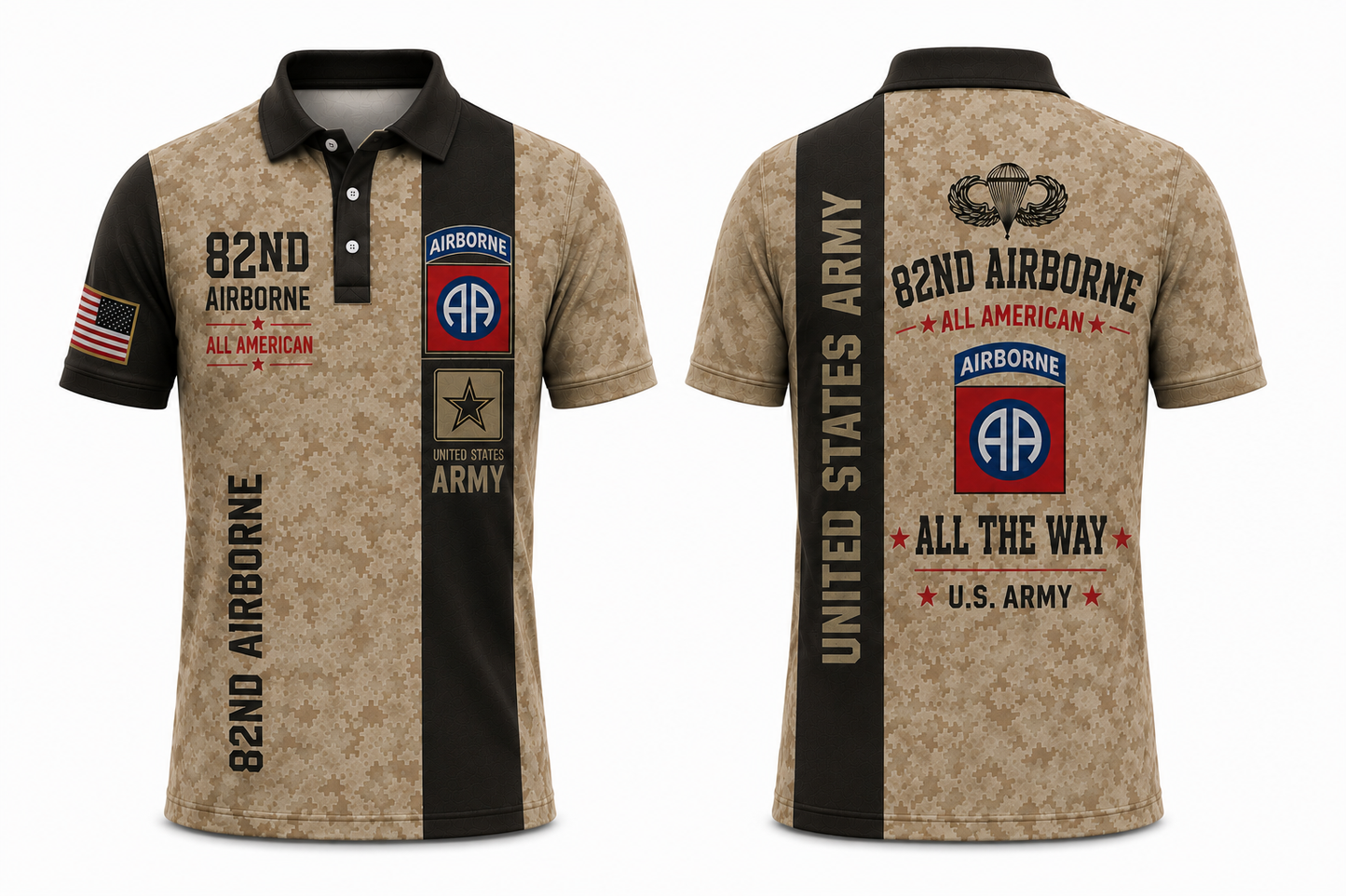 US Army 82nd Airborne All American Camo Polo Shirt