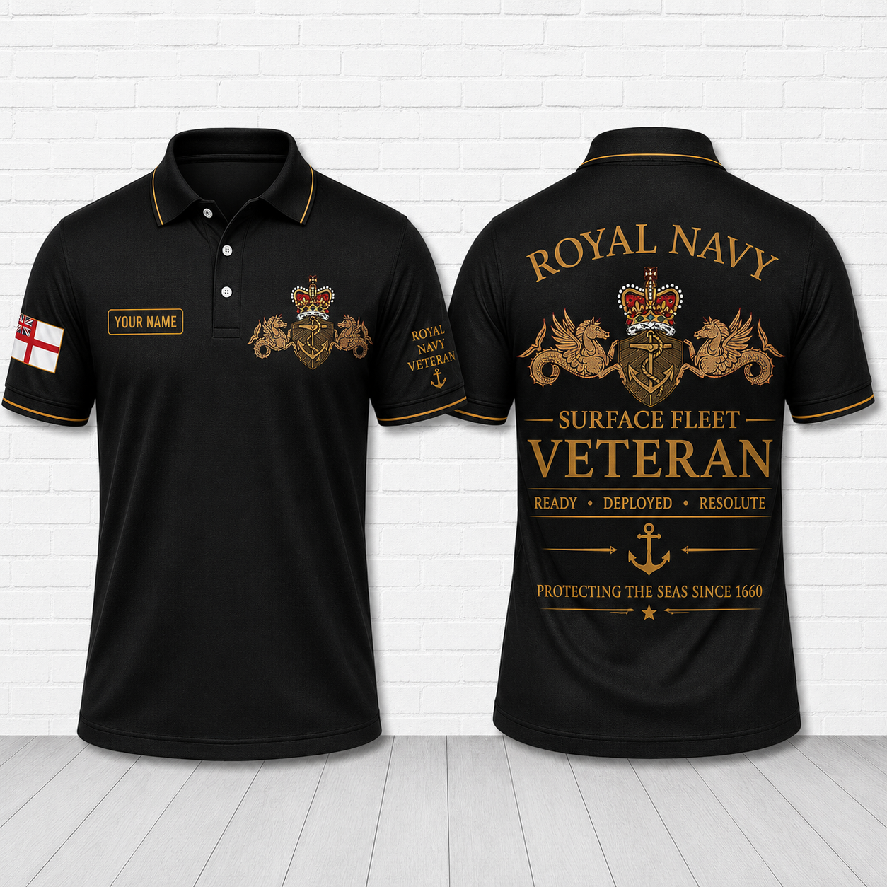 Royal Navy Surface Fleet Veteran Polo Shirt - Personalized Name British Military Veteran Gift