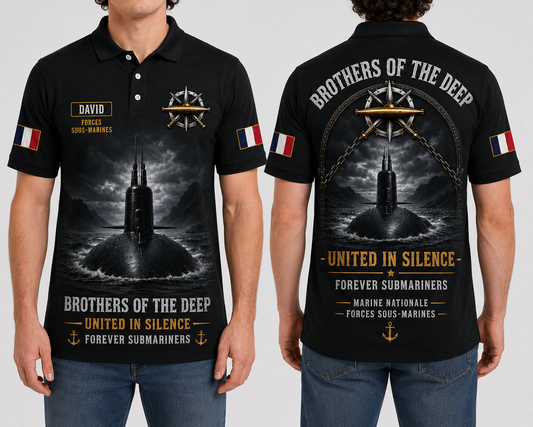 Brothers Of The Deep United In Silence Forever Submariners French Navy Submarine Polo Shirt