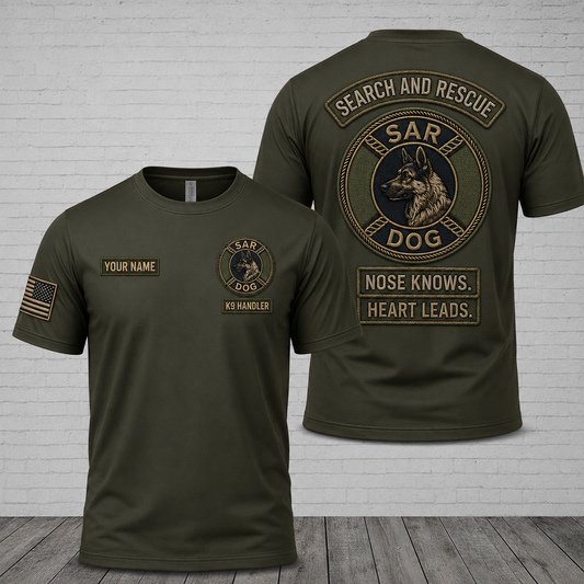 Custom Name Search and Rescue K9 Handler 3D T-Shirt - SAR Dog Tactical Military Shirt