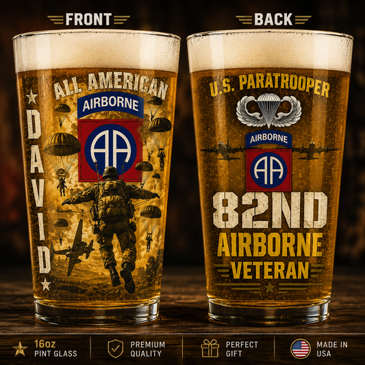 Custom Name 82nd Airborne All American Pint Beer Glass
