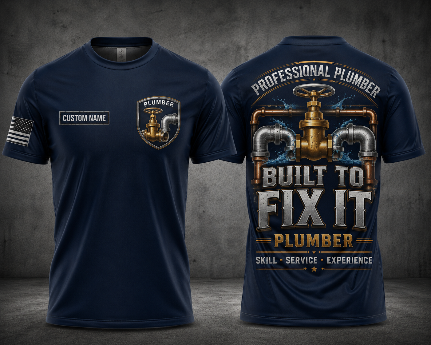 Custom Name Professional Plumber Built To Fix It 3D T-Shirt