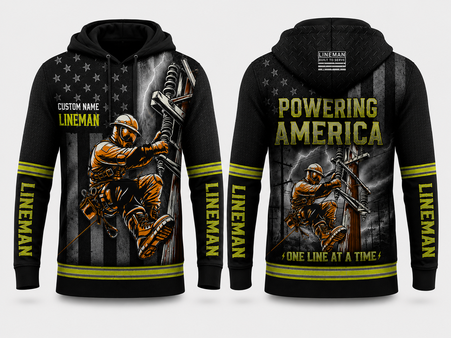 Custom Name Lineman Powering America One Line At A Time 3D Hoodie