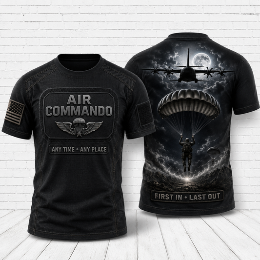 Air Commando First In - Last Out 3D T-Shirt | C-130 Paratrooper Military Veteran Shirt