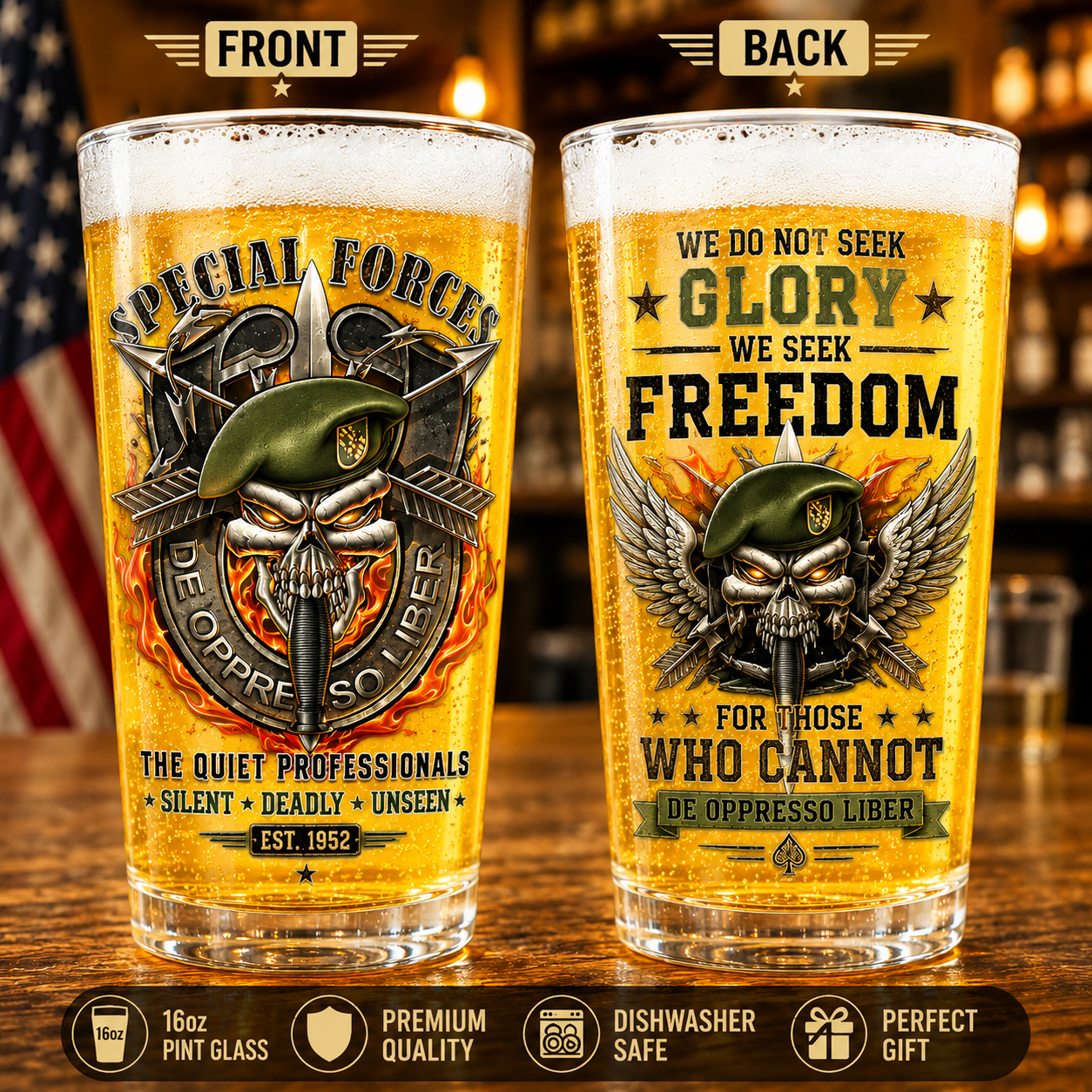Special Forces De Oppresso Liber 16oz Pint Beer Glass
