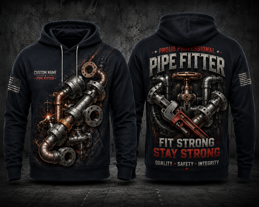 Custom Name Proud Professional Pipe Fitter Fit Strong Stay Strong 3D Hoodie