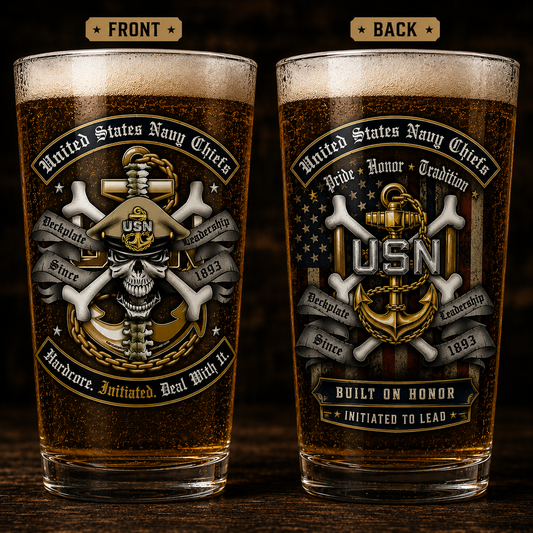 Personalized United States Navy Chiefs 16oz Pint Beer Glass