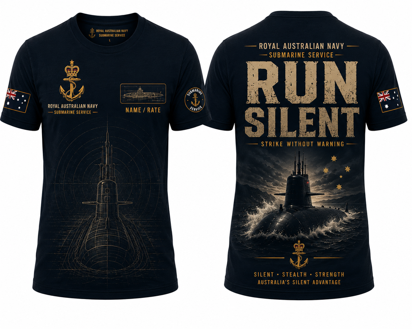 Royal Australian Navy Run Silent Submarine Service 3D T-Shirt
