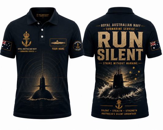 Custom Name Royal Australian Navy Run Silent Polo Shirt - Silent Service Apparel