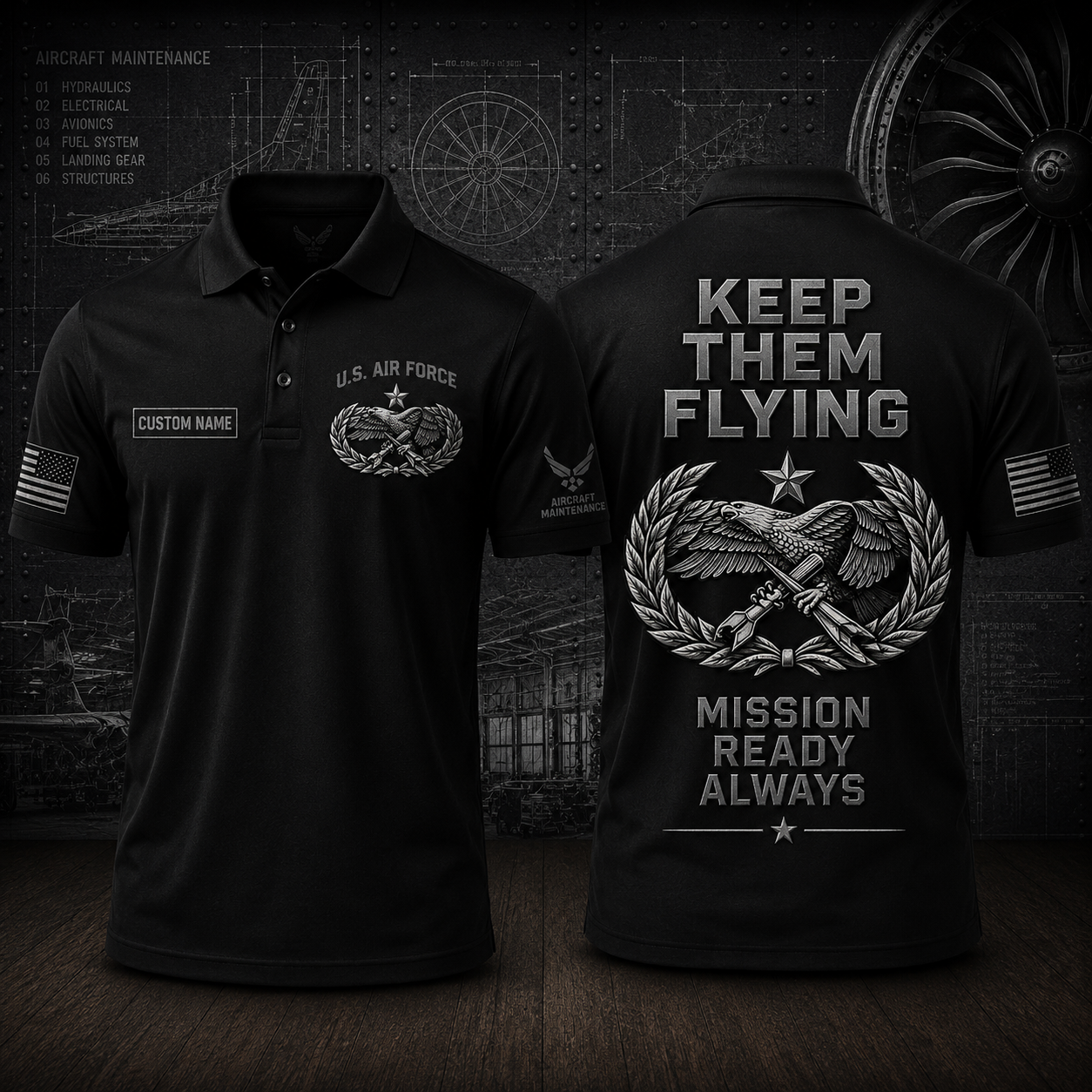 Keep Them Flying US Air Force Aircraft Maintenance Personalized Polo Shirt