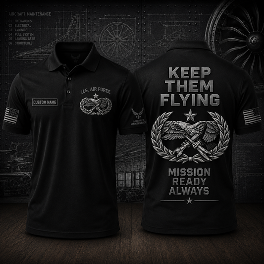 Keep Them Flying US Air Force Aircraft Maintenance Personalized Polo Shirt