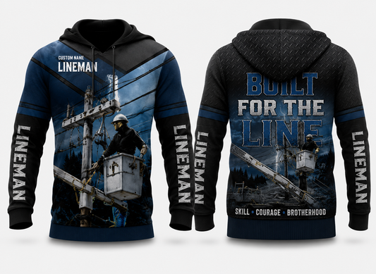 Custom Name Lineman Built For The Line Skill Courage Brotherhood 3D Hoodie
