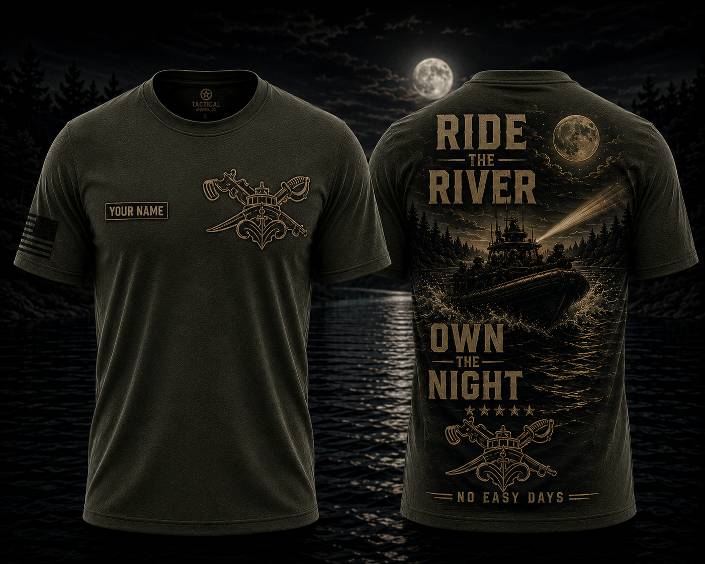 Personalized Ride The River Own The Night 3D T-Shirt | Custom Tactical Boat Shirt