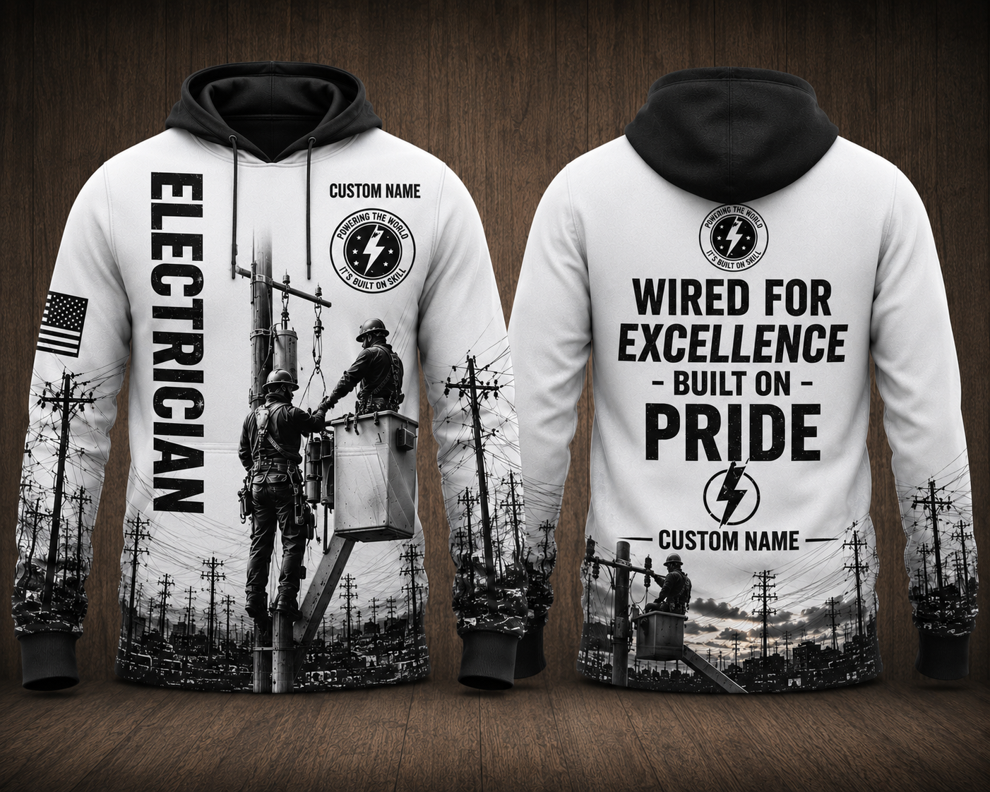 Custom Name Electrician Wired For Excellence Built On Pride 3D Hoodie