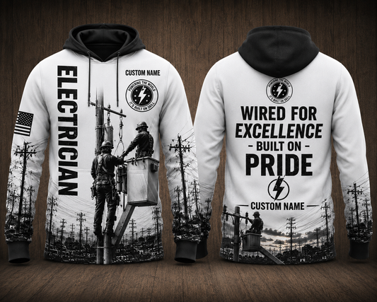 Custom Name Electrician Wired For Excellence Built On Pride 3D Hoodie