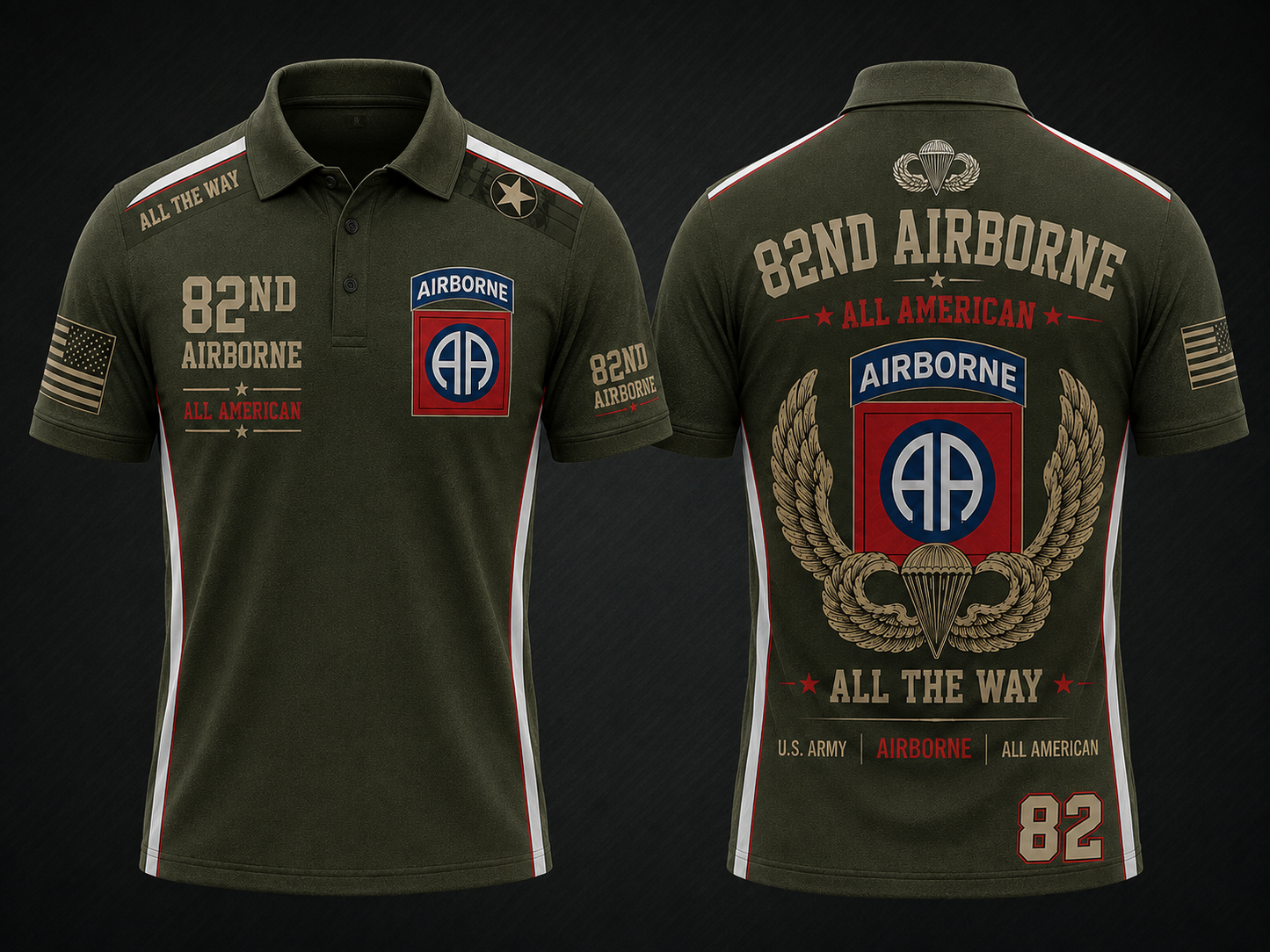 US Army 82nd Airborne Division All American All The Way Polo Shirt