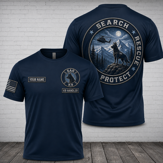 Custom Name Search and Rescue K9 Handler Mountain Rescue 3D T-Shirt