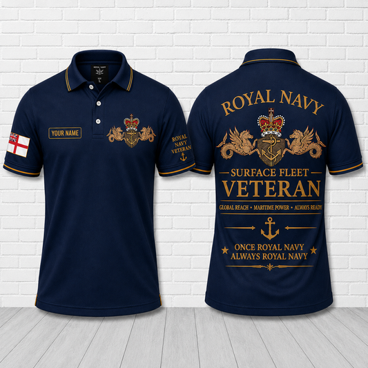 Royal Navy Surface Fleet Veteran Polo Shirt - Personalized Name British Naval Military Gift