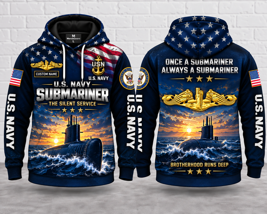 US Navy Submariner Brotherhood Runs Deep 3D Hoodie - The Silent Service