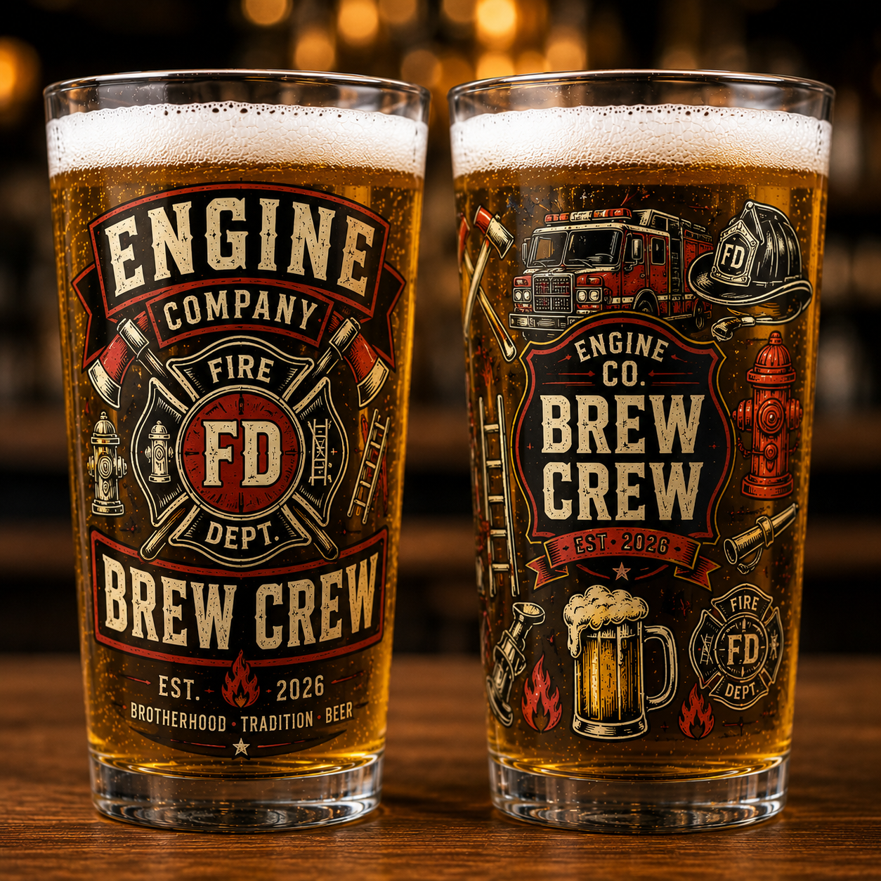 Engine Company Brew Crew Firefighter Pint Beer Glass
