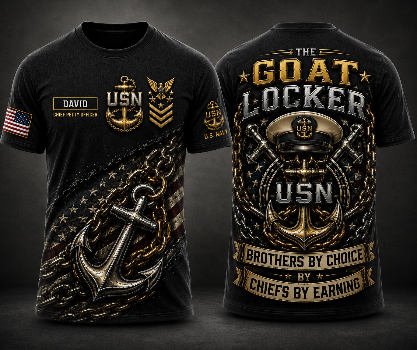 Custom Name THE GOAT LOCKER US Navy Chief 3D T-Shirt