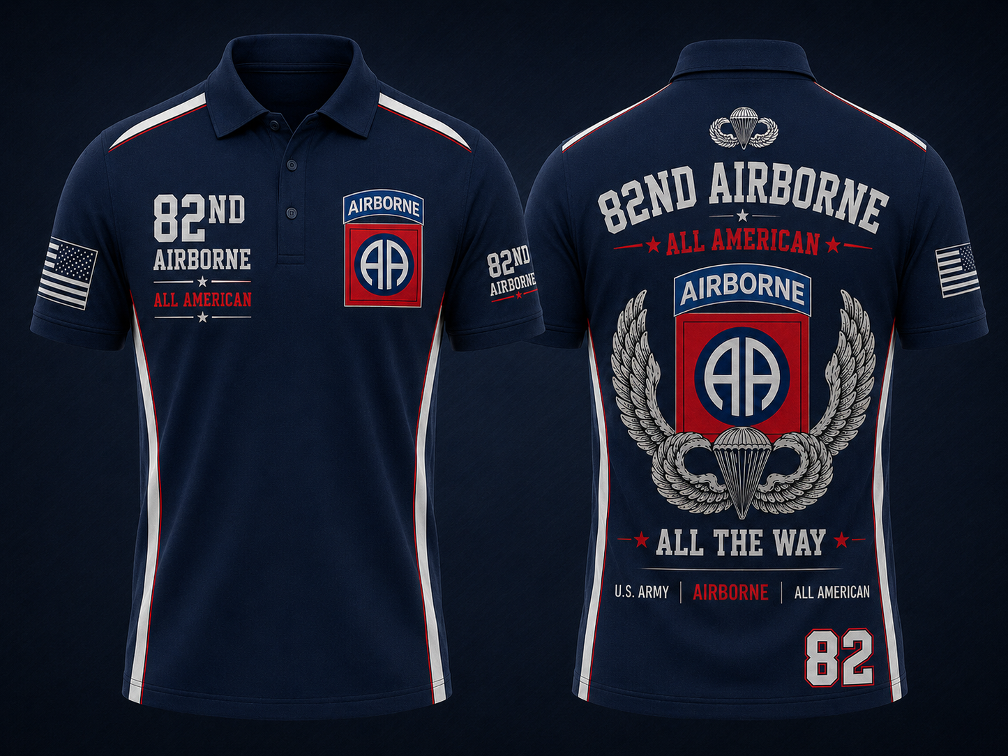 US Army 82nd Airborne Division All American All The Way Polo Shirt