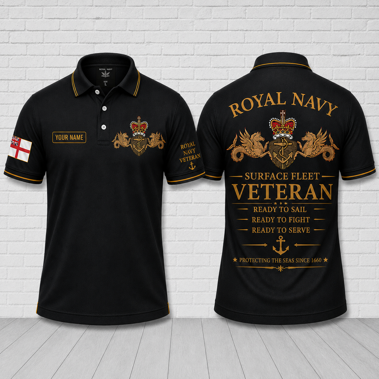 Royal Navy Surface Fleet Veteran Polo Shirt - Personalized Name British Military Veteran Gift