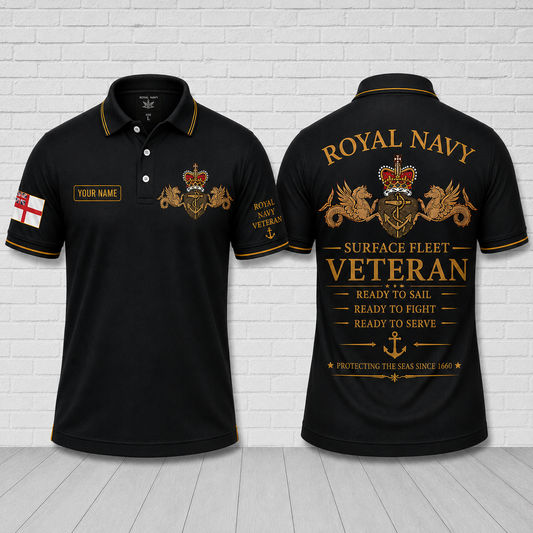 Royal Navy Surface Fleet Veteran Polo Shirt - Personalized Name British Military Veteran Gift